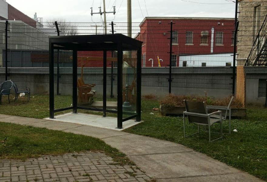 Smoking shelter with glass walls