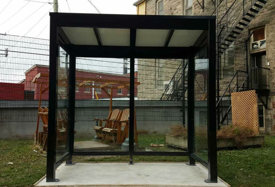 Smoking shelter with glass walls