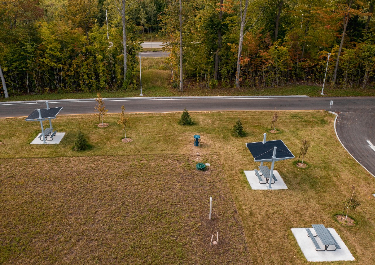 Aerial view park shelters