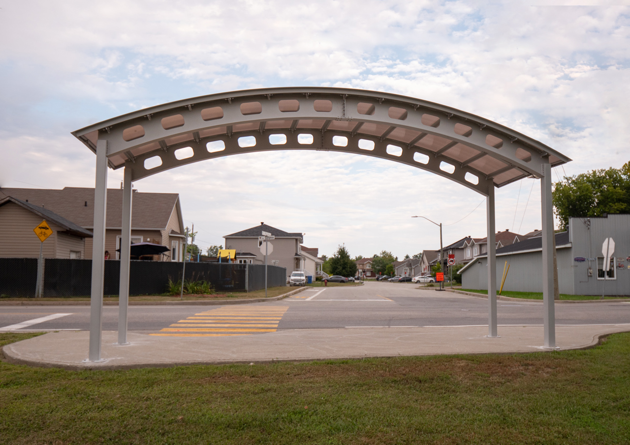 Front view of a bus shelter