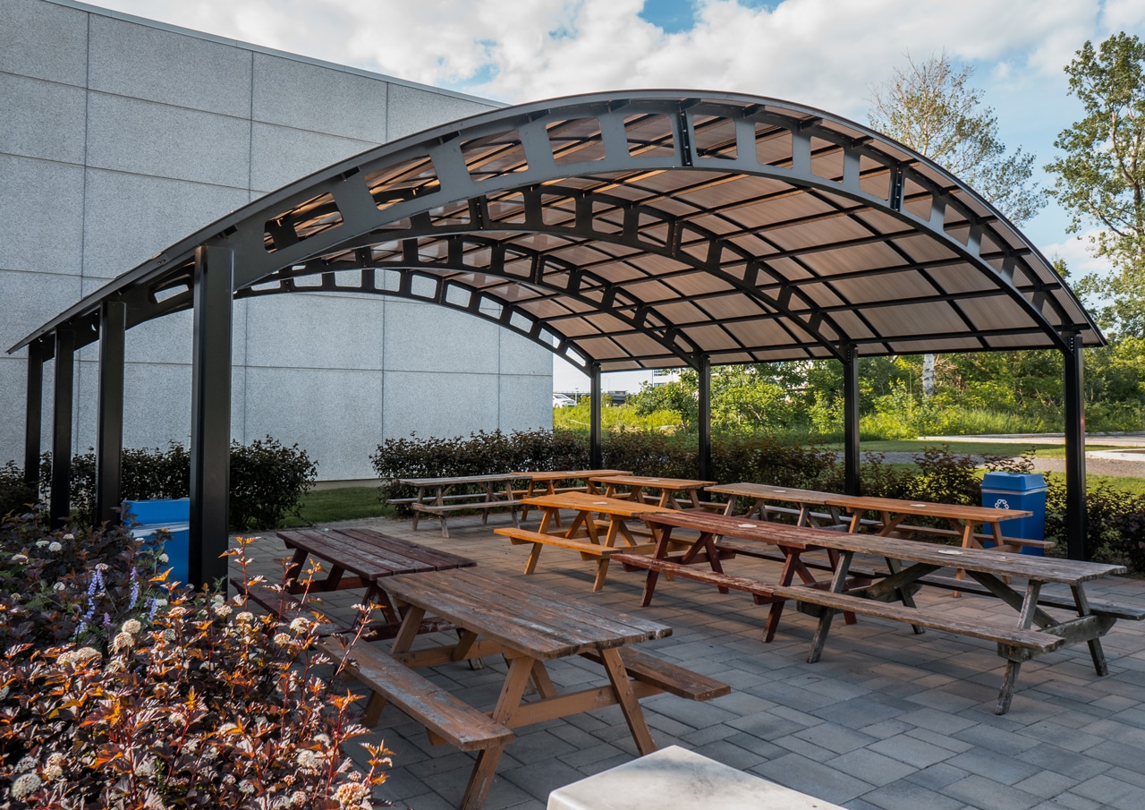 View of employee shelter with polycarbonate roof